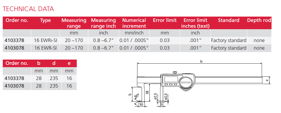 MarCal 16 EWRi-Sl/ 16 EWR-Sl | Digital Caliper for Special Applications